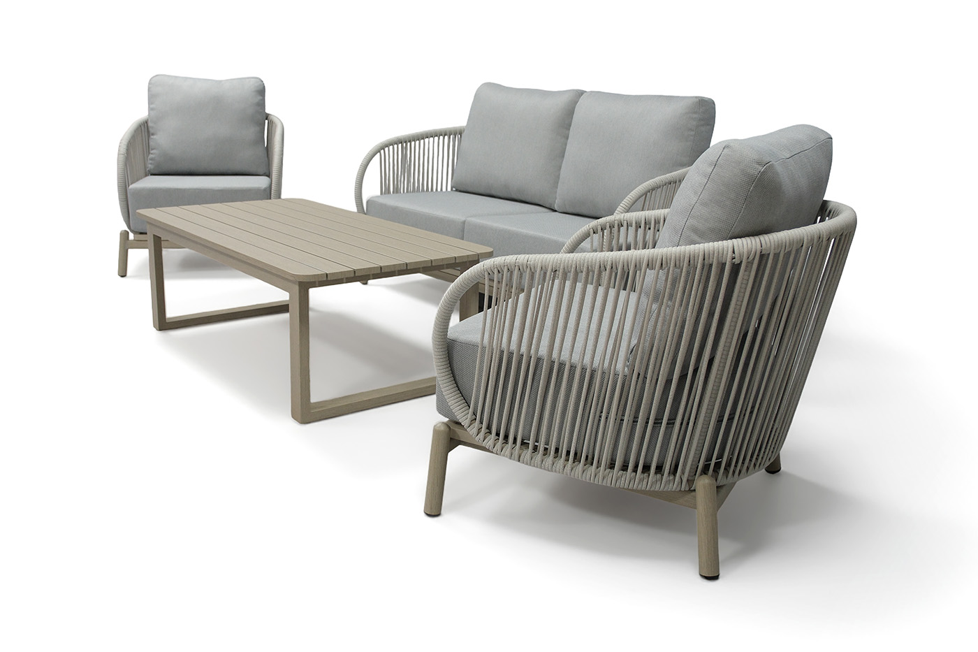 фото "прато" лаунж-зона из искусственного ротанга на 4 персоны, цвет светло-серый
