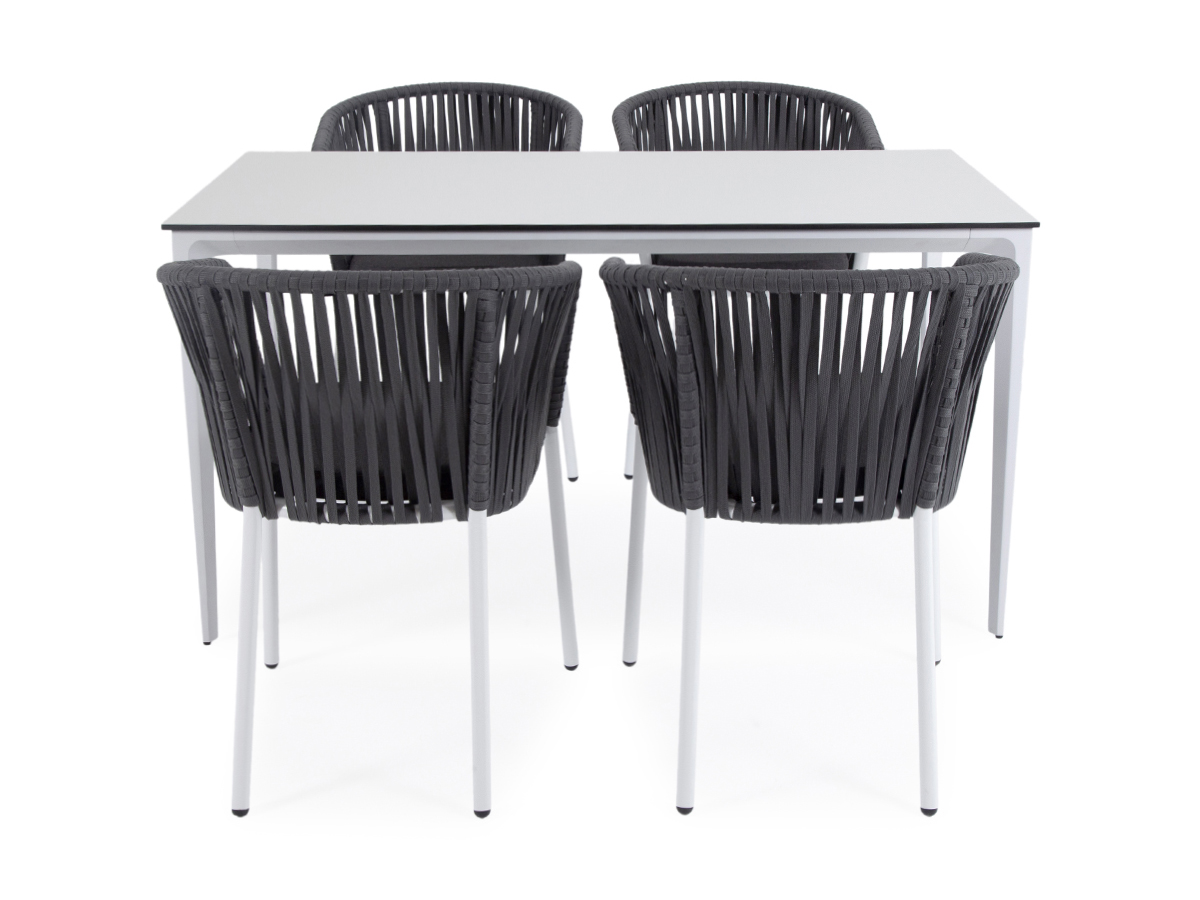 фото "малага" обеденная группа на 4 персоны со стульями "бордо", каркас белый, роуп серый