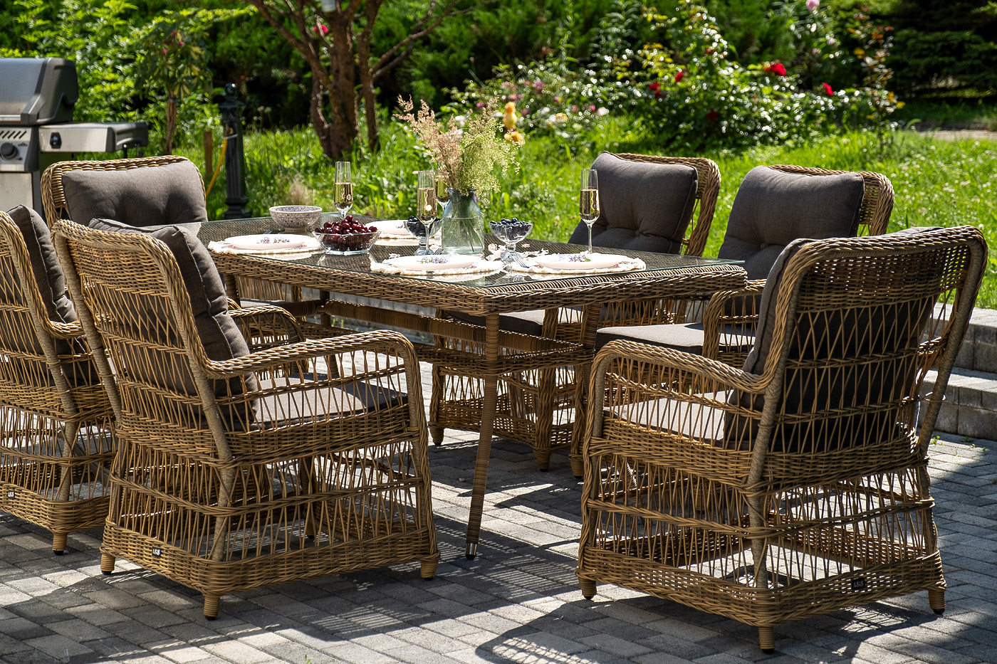 фото "цесена" обеденная группа плетеная из искусственного ротанга, цвет соломенный