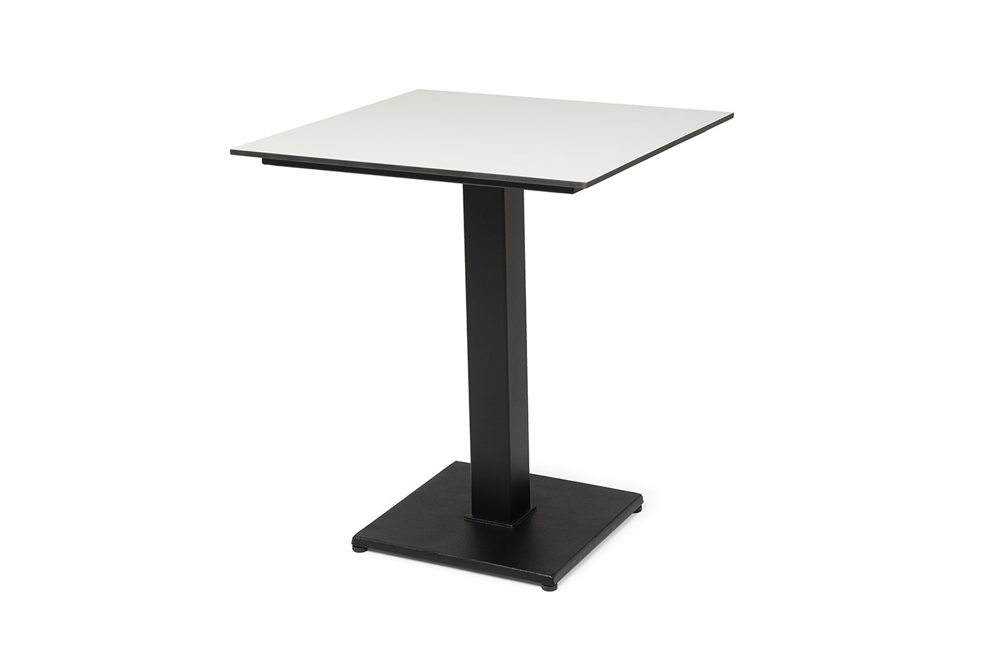 фото "каффе" интерьерный стол из hpl квадратный 75х75см, цвет молочный, подстолье черное чугун