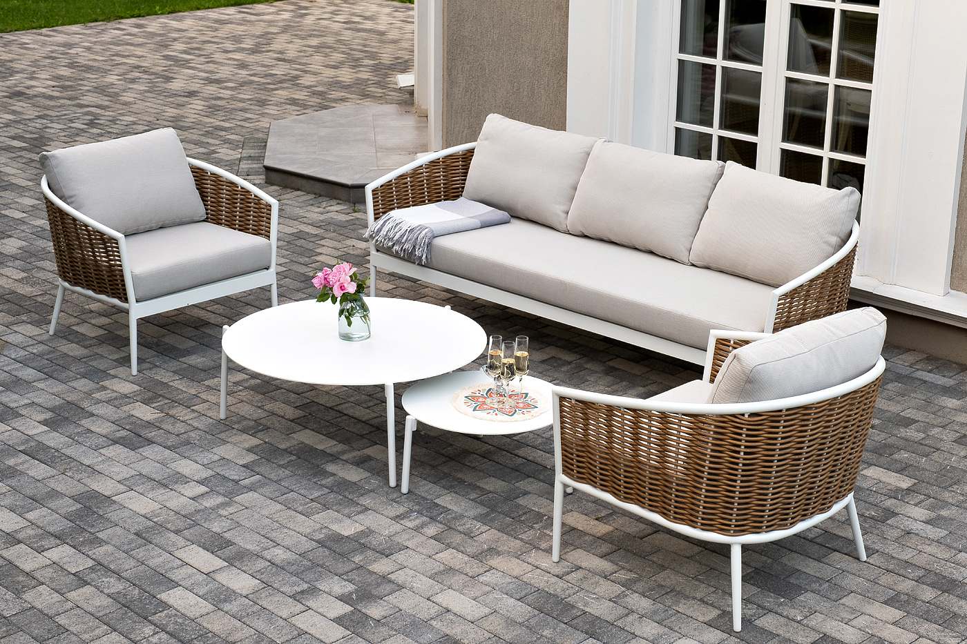 фото "тоскана" лаунж-зона из искусственного ротанга, цвет соломенный