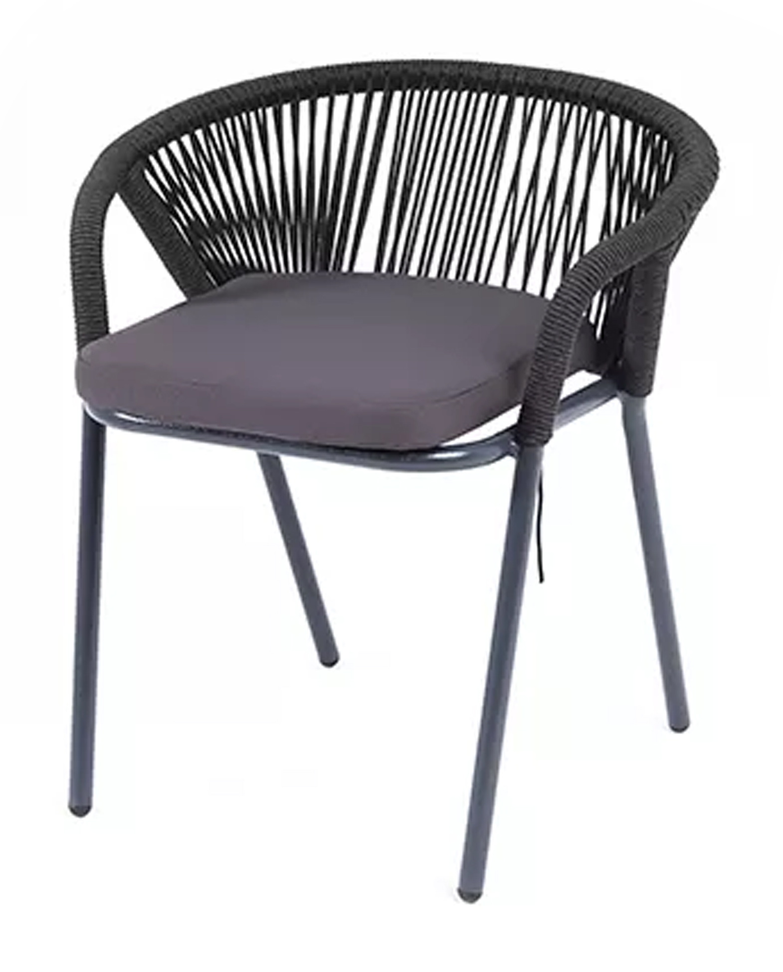 фото "женева" стул плетеный из роупа, каркас алюминий темно-серый (ral7024) шагрень, роуп темно-серый круглый, ткань темно-серая