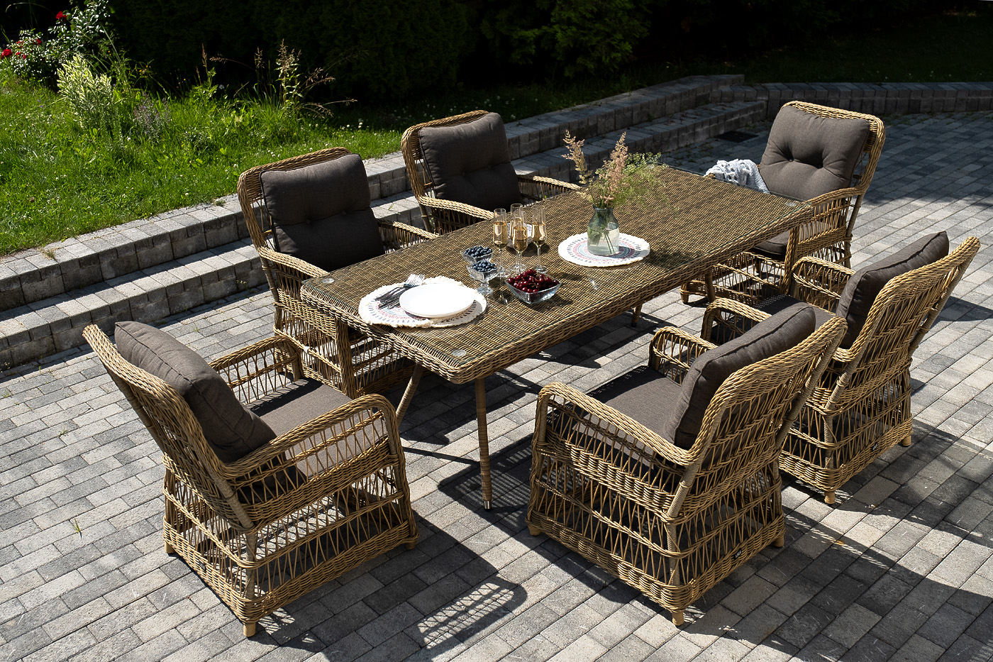 фото "цесена" обеденная группа плетеная из искусственного ротанга, цвет соломенный