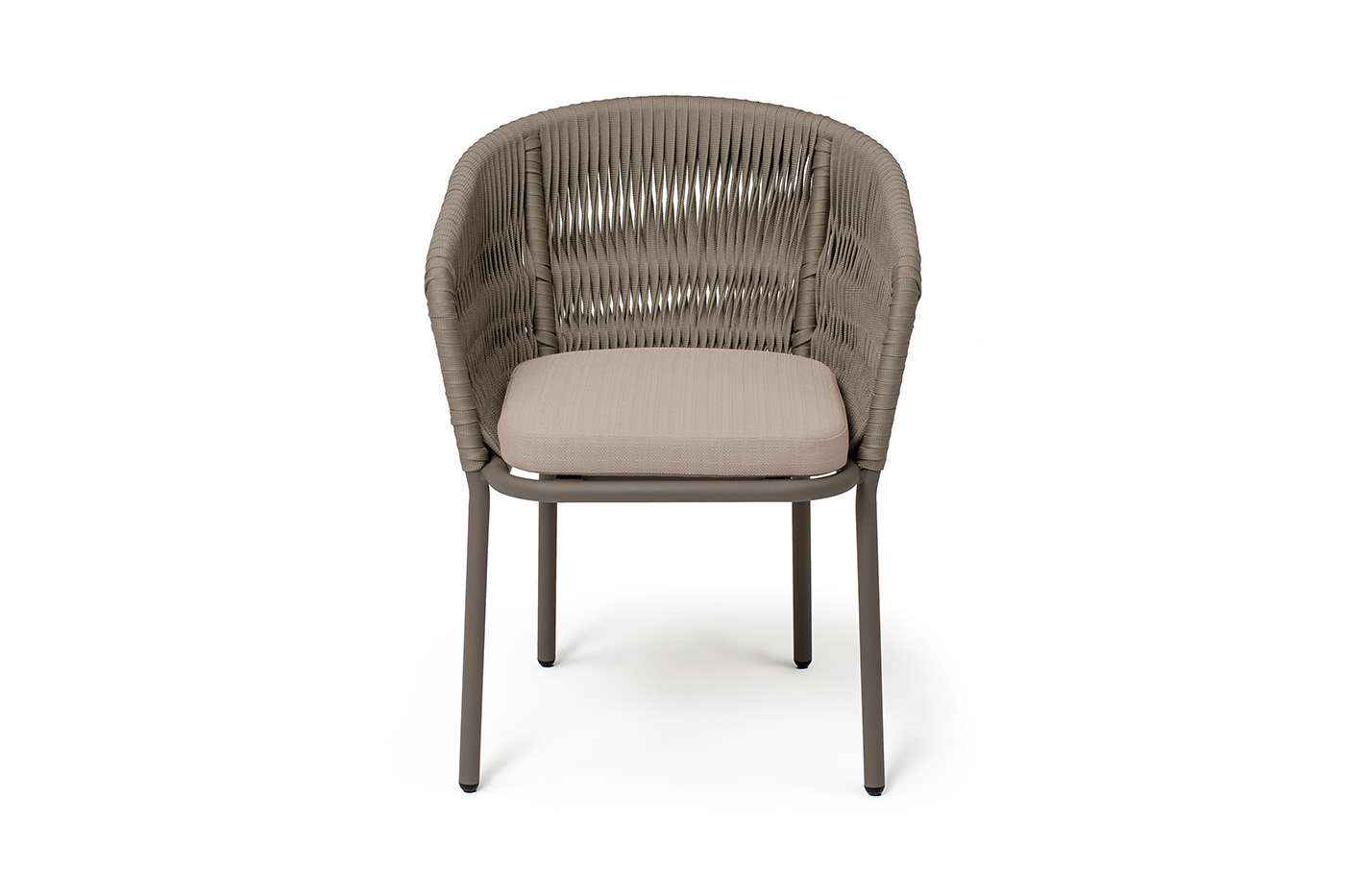 фото "бордо" стул плетеный из роупа (колос), каркас алюминий серый (ral7022) муар, роуп серый 15мм, ткань темно-серая 027