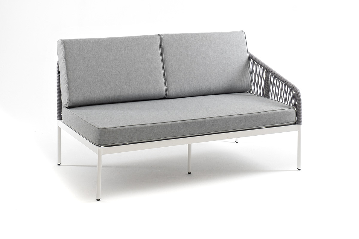 фото "канны" левый модуль плетеный из роупа, каркас алюминий темно-серый (ral7024) шагрень, роуп темно-серый круглый, ткань темно-серая