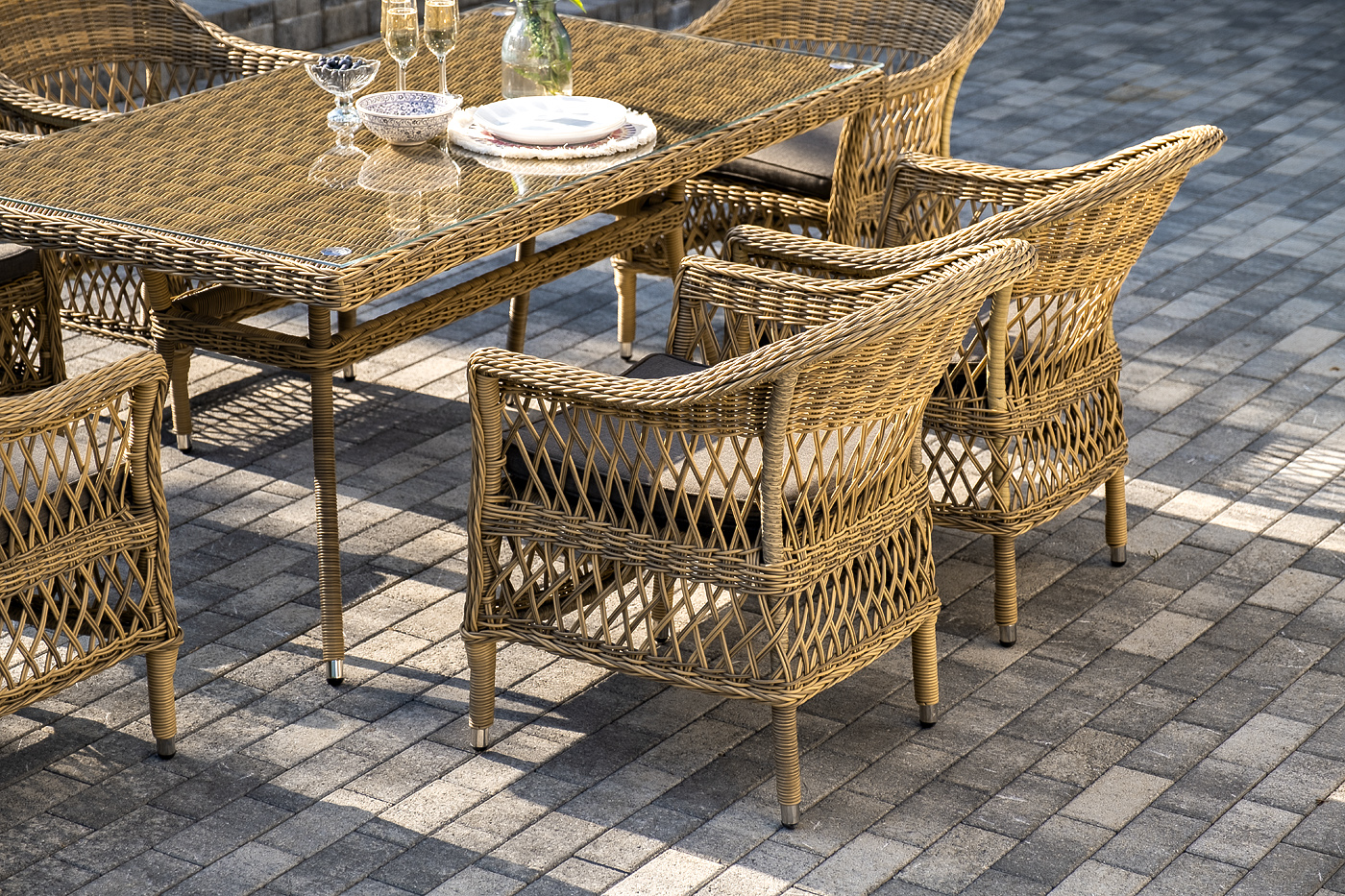 фото "амароне" обеденная группа из искусственного ротанга на 6 персон, цвет соломенный