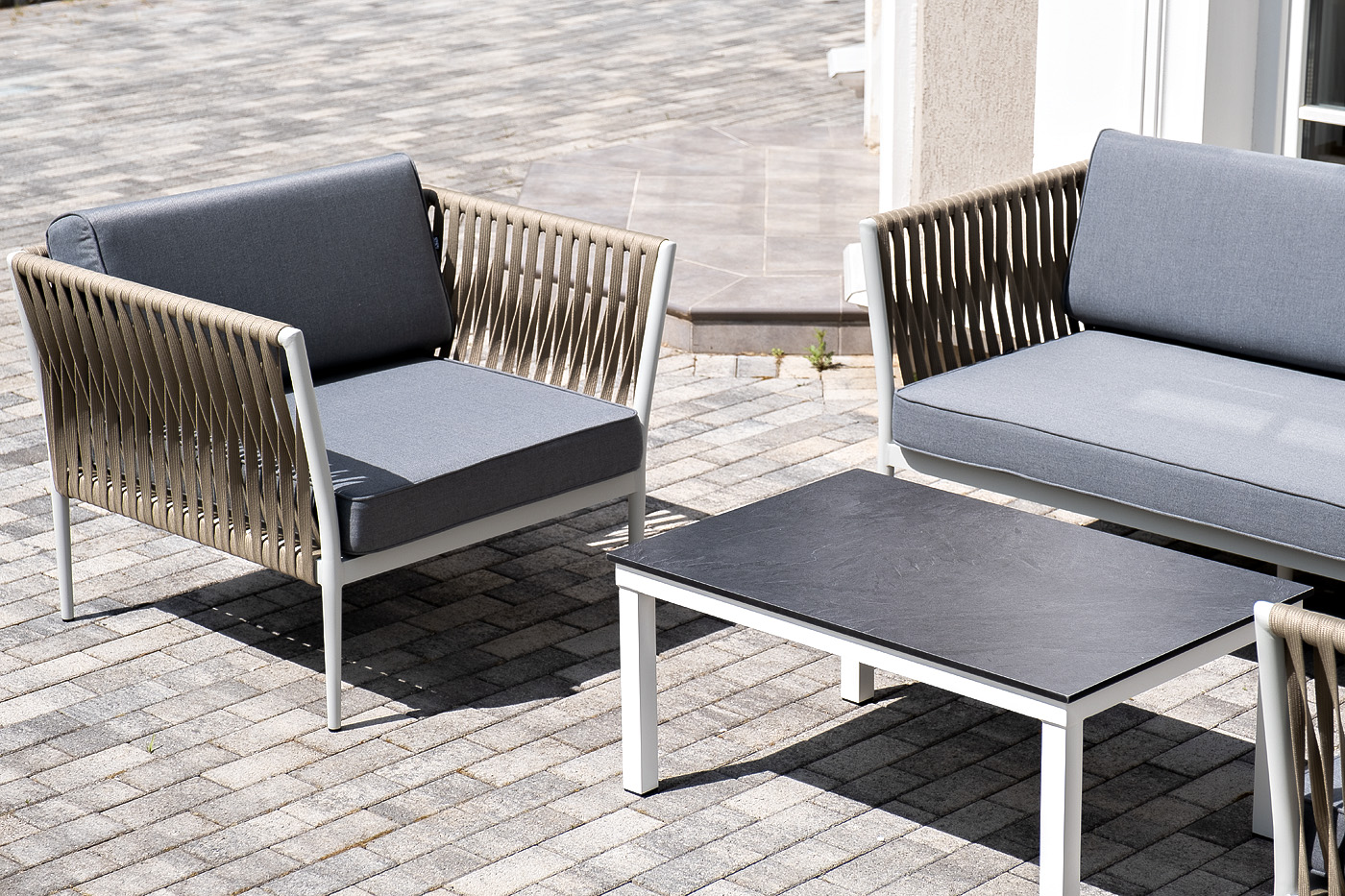 фото "касабланка" лаунж-зона плетеная из роупа 4-местная, цвет серый