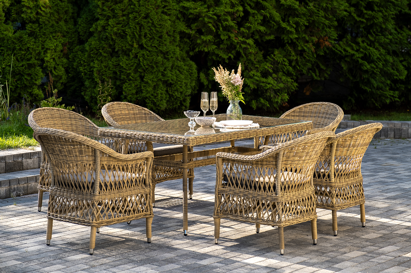 фото "амароне" обеденная группа из искусственного ротанга на 6 персон, цвет соломенный