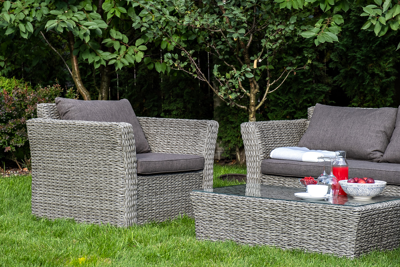 фото "капучино сингл" лаунж-зона из искусственного ротанга (гиацинт), цвет серый