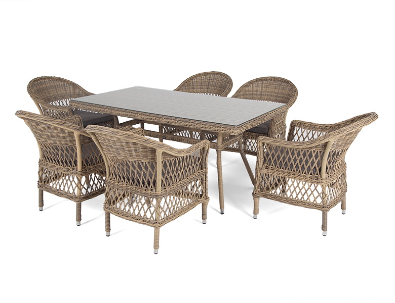 фото "амароне" обеденная группа из искусственного ротанга на 6 персон, цвет соломенный