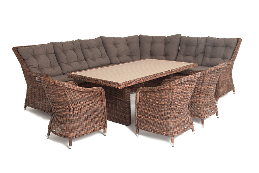 фото "бергамо" обеденная группа угловая из искусственного ротанга, цвет коричневый