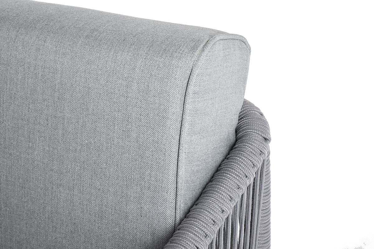 фото "канны" левый модуль плетеный из роупа, каркас алюминий белый муар, роуп светло-серый круглый, ткань светло-серая