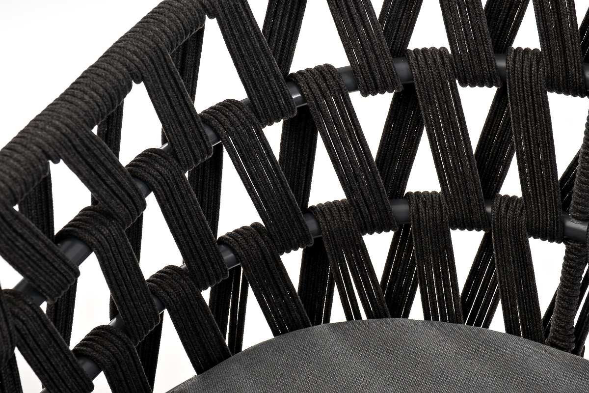 фото "диего" стул плетеный из роупа, основание дуб, каркас из стали темно-серый (ral7024) муар, роуп темно-серый круглый, ткань темно-серая 027
