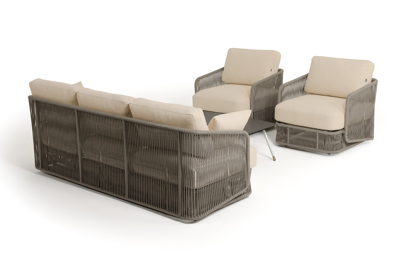 фото "альбано" лаунж-зона 5-местная плетеная из роупа (веревки), каркас алюминиевый светло-серый, роуп серый меланж