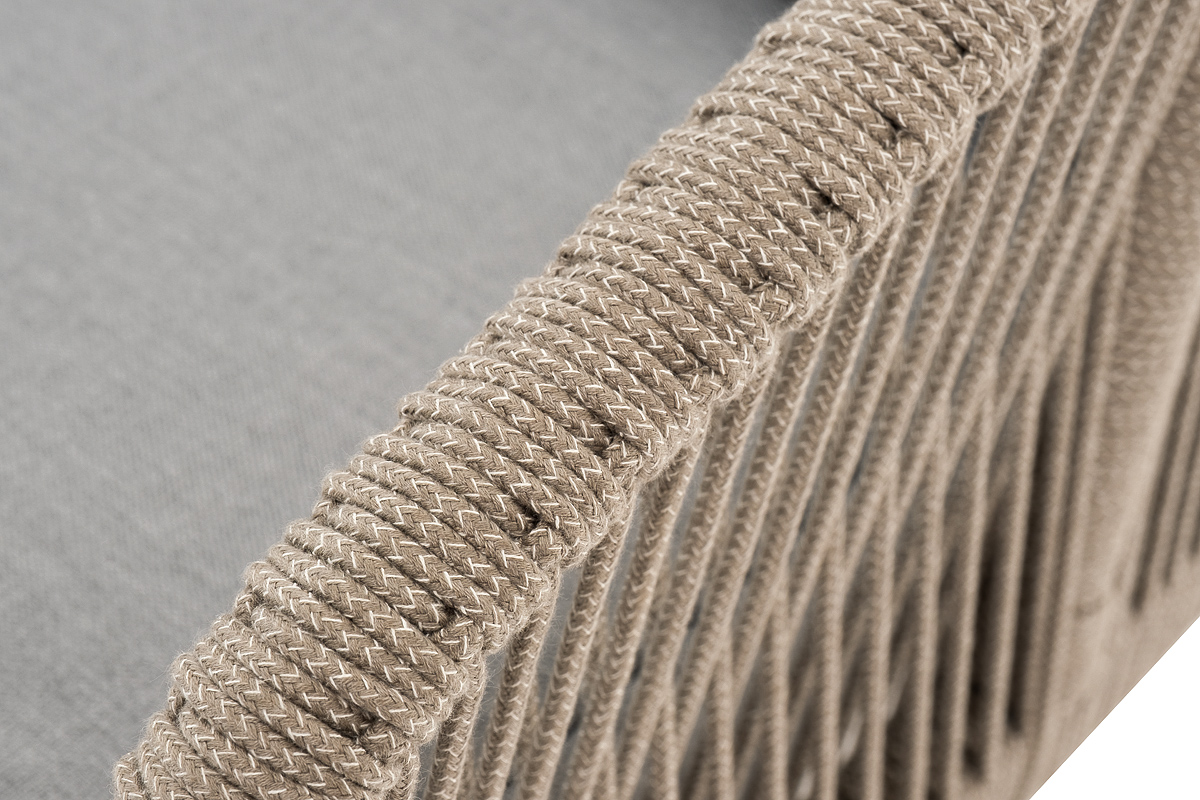 фото "канны" диван 2-местный плетеный из роупа, каркас алюминий светло-серый (ral7035) шагрень, роуп серый меланж круглый, ткань светло-серая