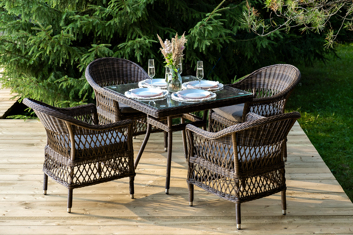 фото "сицилия" обеденная группа плетеная, цвет коричневый