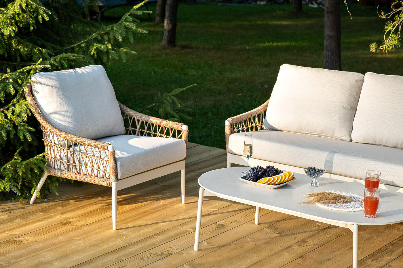 фото "венеция" лаунж-зона из искусственного ротанга, цвет соломенный (к)