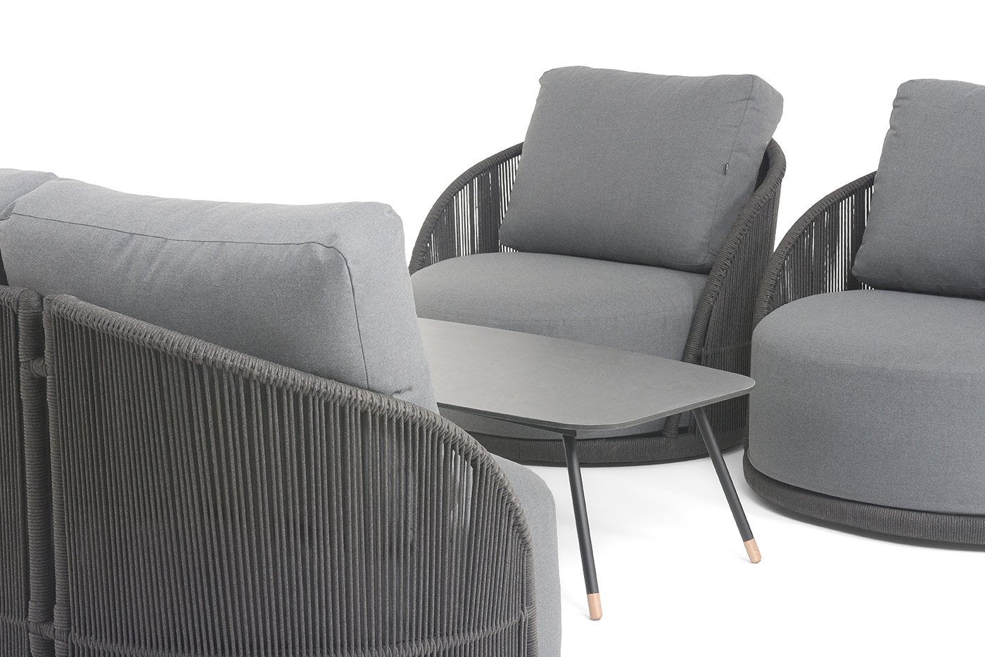 фото "монтелла" лаунж-зона 5-местная плетеная из роупа (веревки), каркас алюминиевый темно-серый, роуп темно-серый