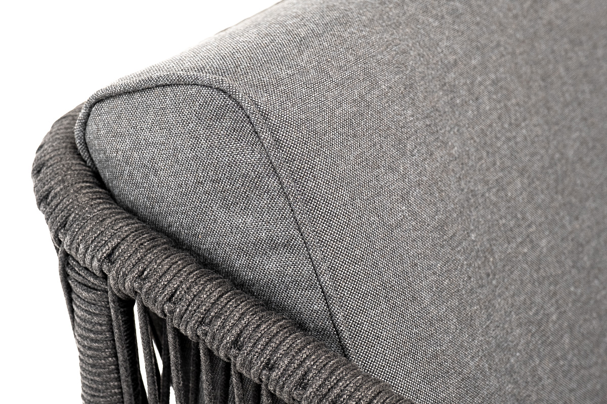 фото "канны" кресло плетеное из роупа, основание дуб, роуп темно-серый круглый, ткань темно-серая 027