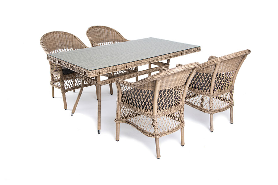 фото "амароне" обеденная группа из искусственного ротанга на 4 персоны, цвет соломенный