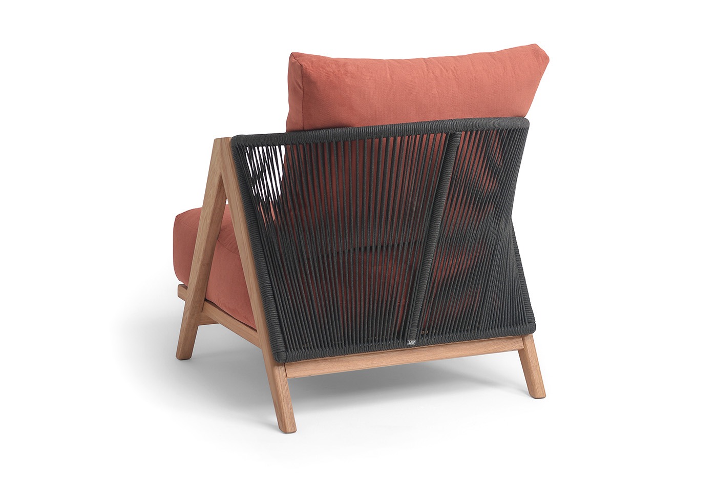 фото "гарда" кресло плетеное из роупа, основание дуб, роуп темно-серый круглый, ткань терракотовая