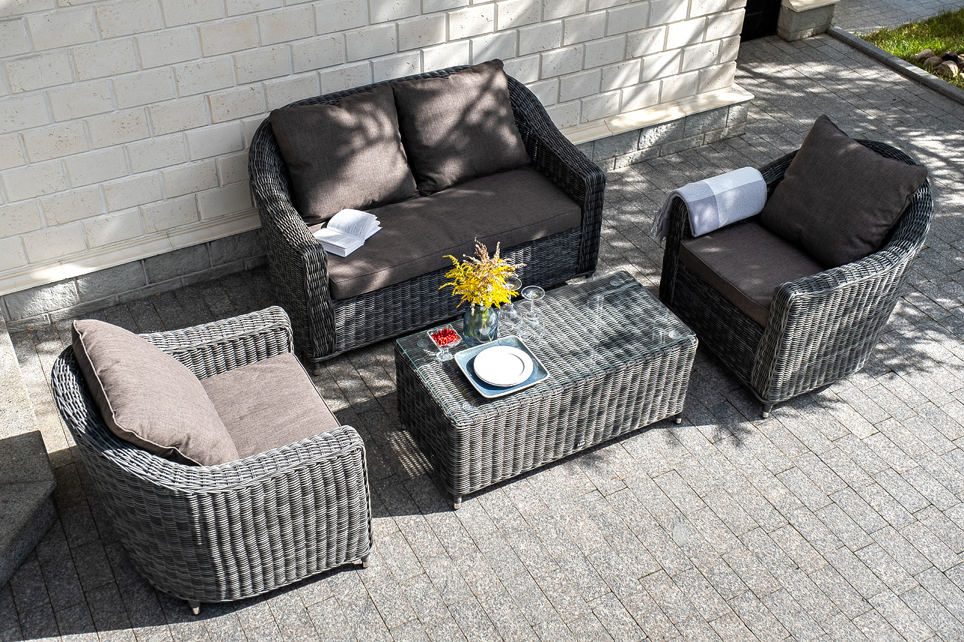 фото "кон панна" диван из искусственного ротанга двухместный, цвет графит