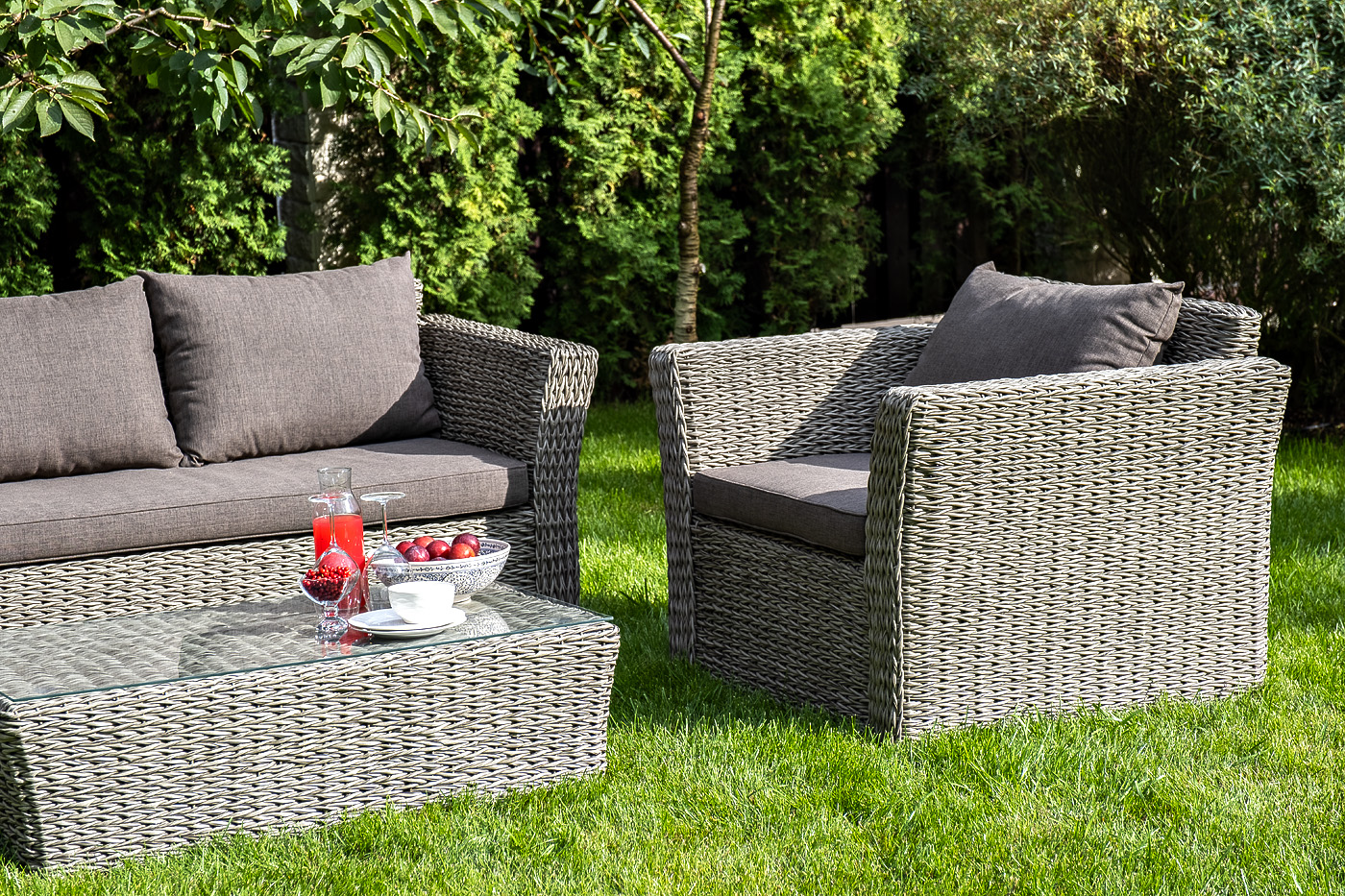 фото "капучино" лаунж-зона из искусственного ротанга (гиацинт), цвет серый