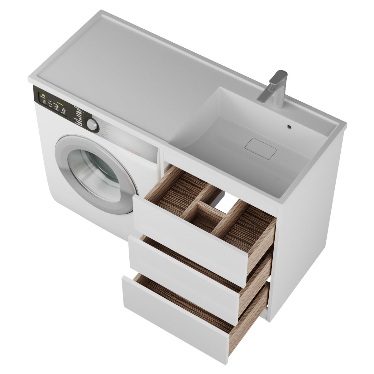 фото тумба с 3-мя ящ. и раковиной под стиральную машину nera 55, белая