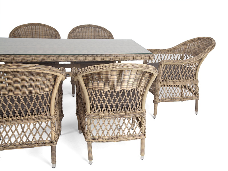 фото "амароне" обеденная группа из искусственного ротанга на 6 персон, цвет соломенный
