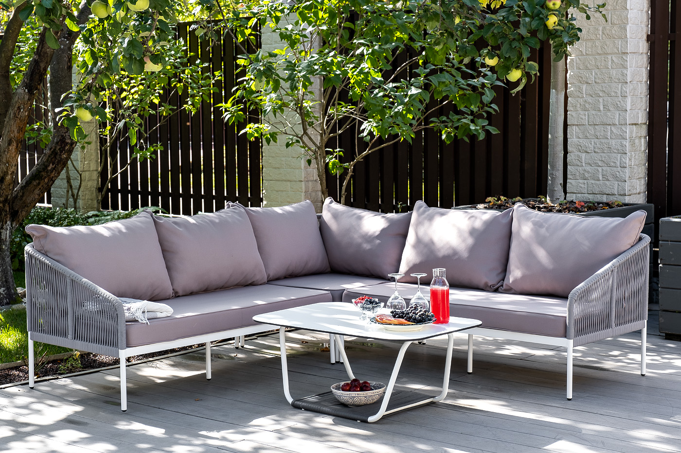 фото "канны" модульная угловая лаунж-зона из роупа (веревки), цвет светло-серый