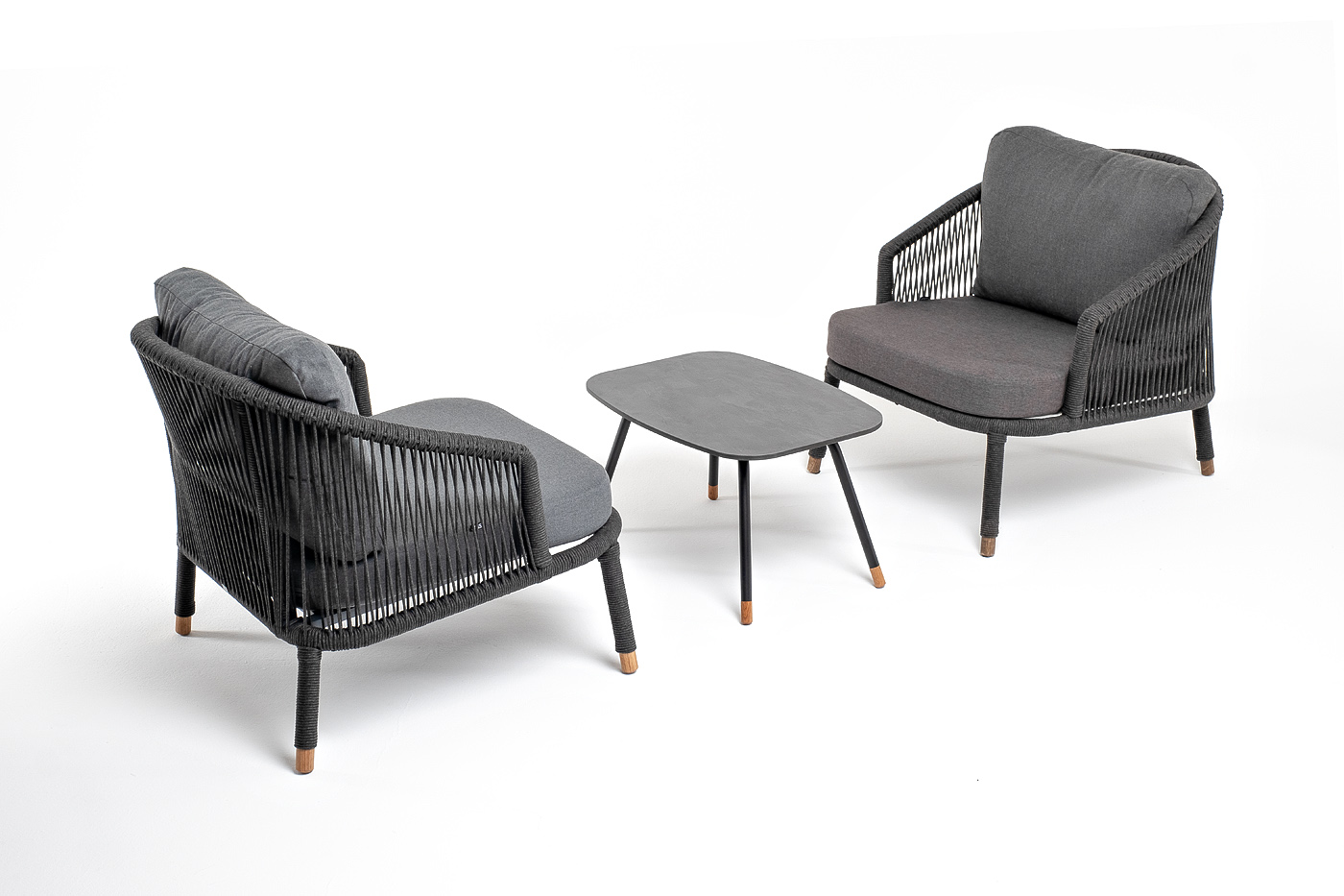 фото "верона" лаунж-зона 5-местная плетеная из роупа (веревки), каркас алюминиевый темно-серый, роуп темно-серый