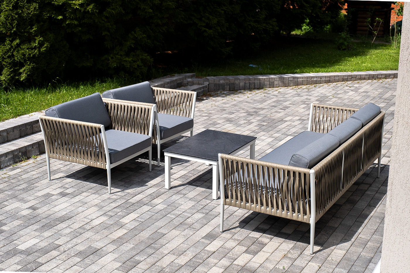 фото "касабланка" лаунж-зона плетеная из роупа 5-местная, цвет серый