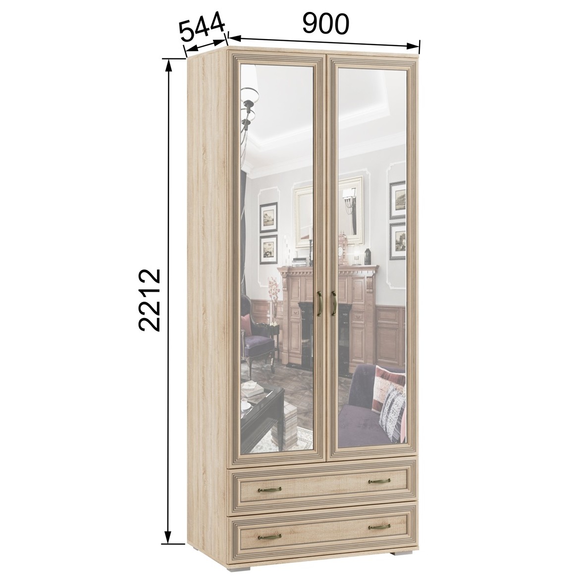 фото шкаф 2-х ств. с зеркалом лш-23 ливорно