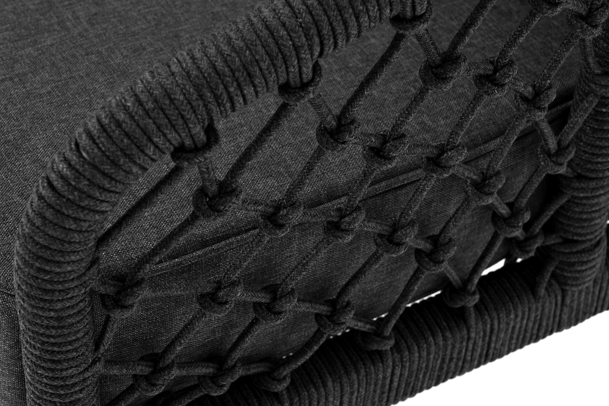 фото "канны" диван 2-местный плетеный из роупа (узелки), каркас алюминий темно-серый (ral7024) муар, роуп темно-серый круглый, ткань темно-серая 027