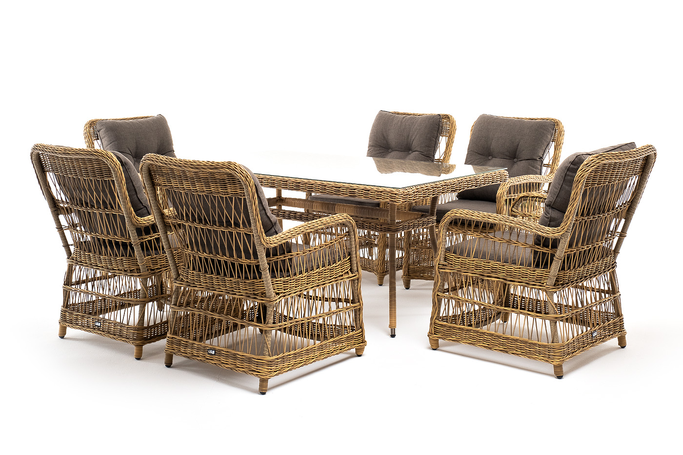 фото "цесена" обеденная группа плетеная из искусственного ротанга, цвет соломенный