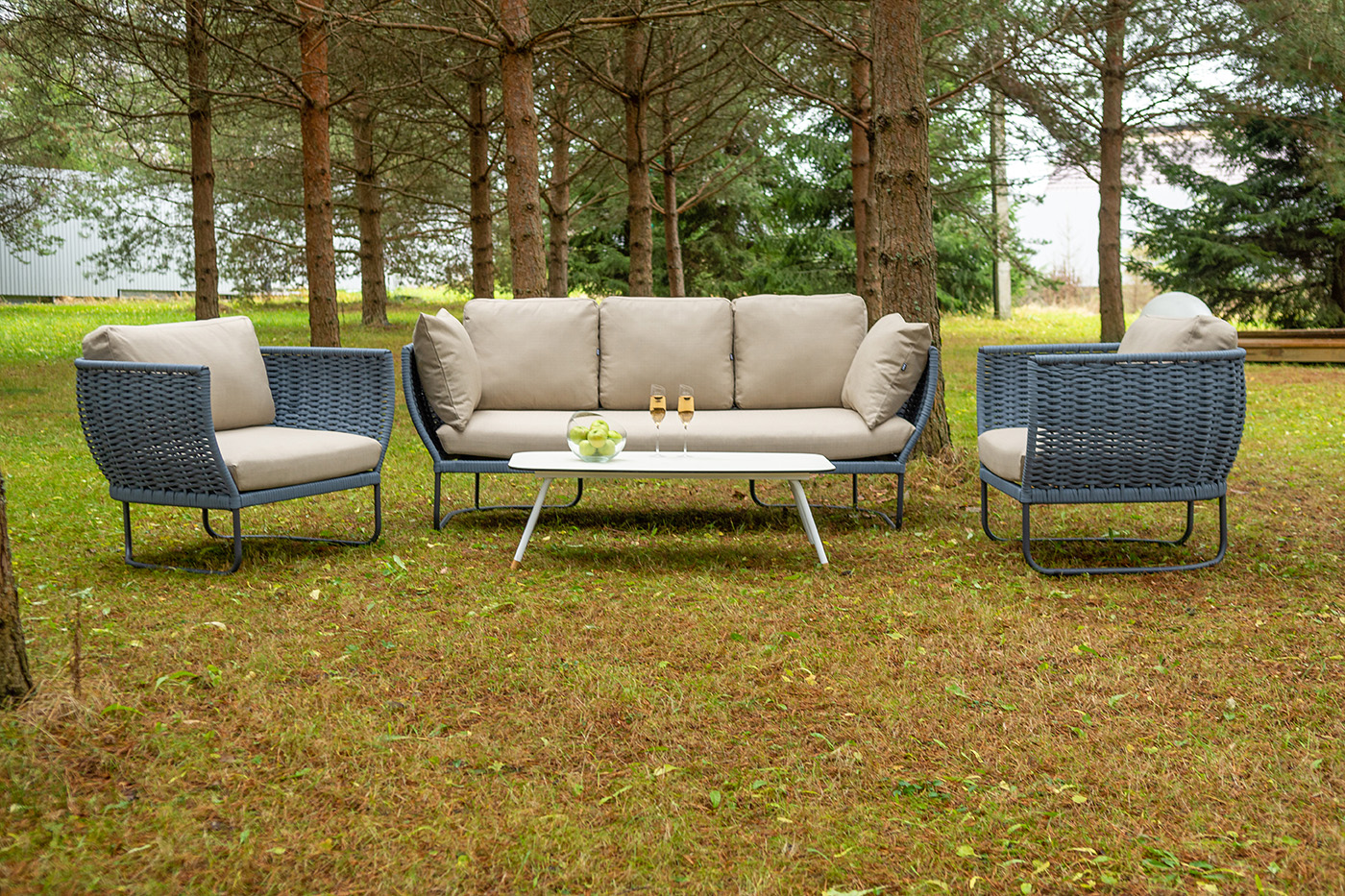 фото "фиджи" лаунж-зона 5-местная плетеная из роупа (веревки), каркас алюминиевый темно-серый, роуп синий (kt18-014)