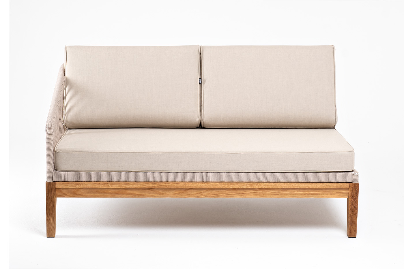 фото "канны" правый модуль плетеный из роупа, основание дуб, роуп бежевый круглый, ткань бежевая 052