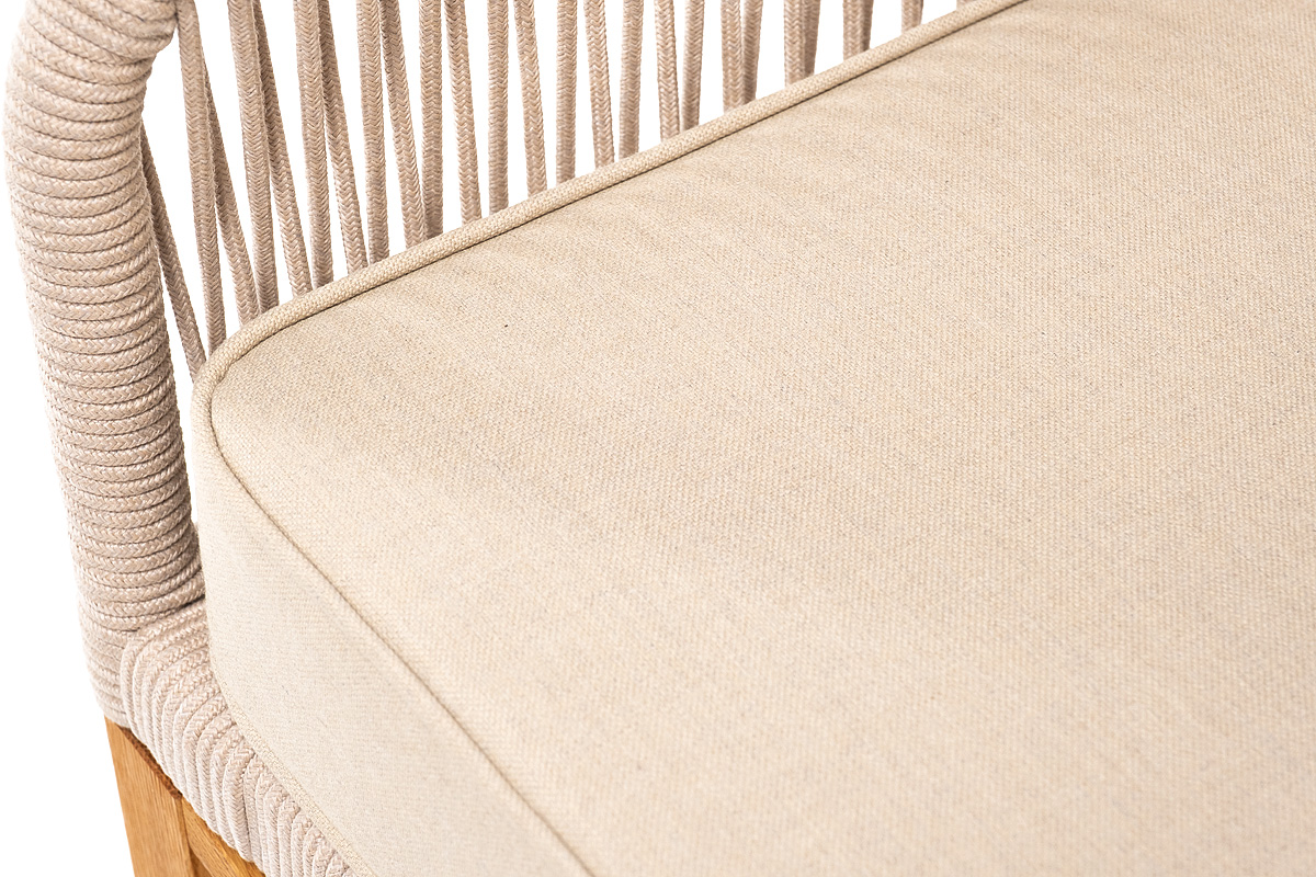 фото "канны" кресло плетеное из роупа, основание дуб, роуп бежевый круглый, ткань бежевая 15052
