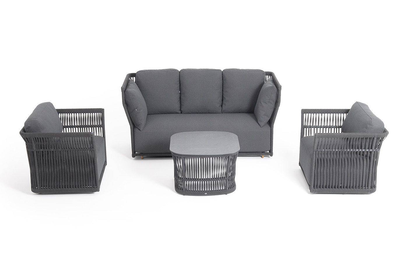 фото "лугано" лаунж-зона 5-местная плетеная из роупа (веревки), каркас алюминиевый темно-серый, роуп темно-серый