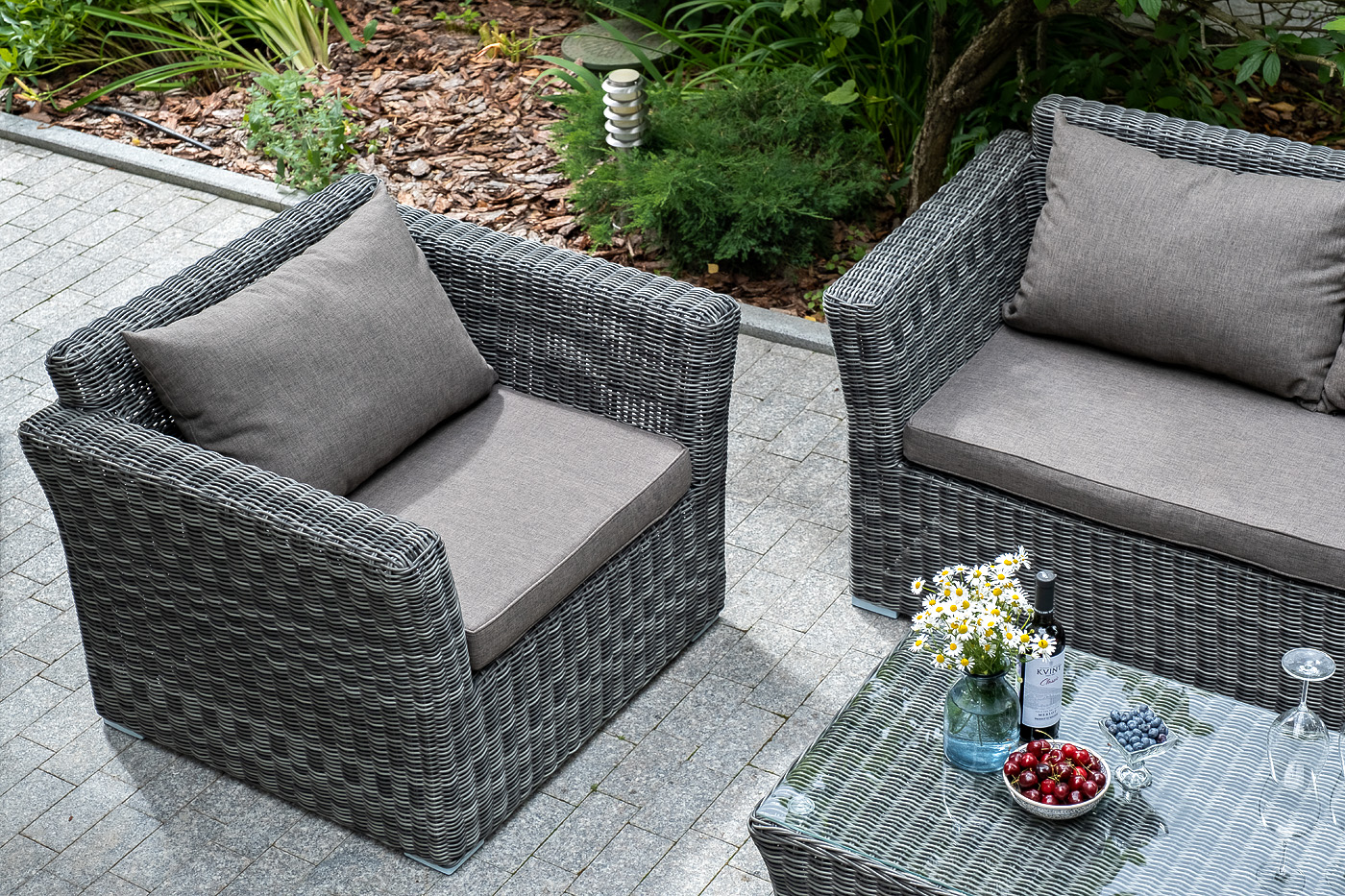 фото "капучино сингл" лаунж-зона из искусственного ротанга, цвет графит