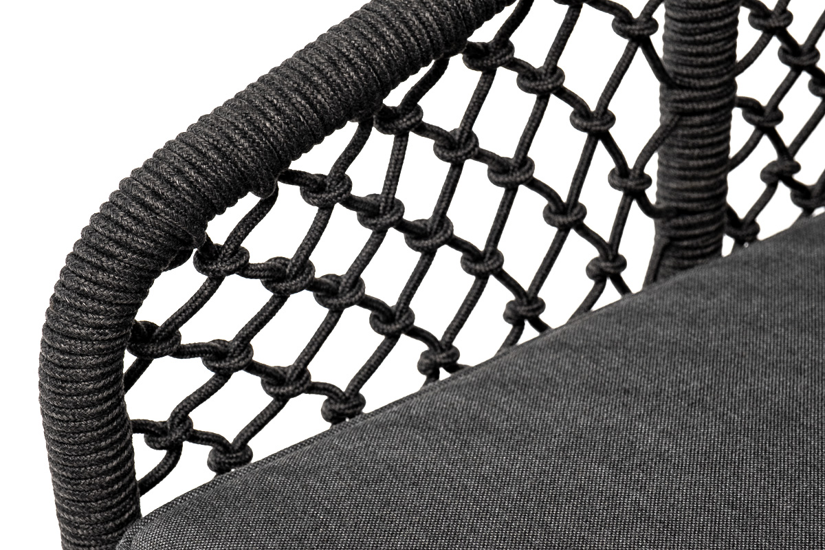 фото "канны" кресло плетеное из роупа (узелки), основание дуб, роуп темно-серый круглый, ткань темно-серая 027