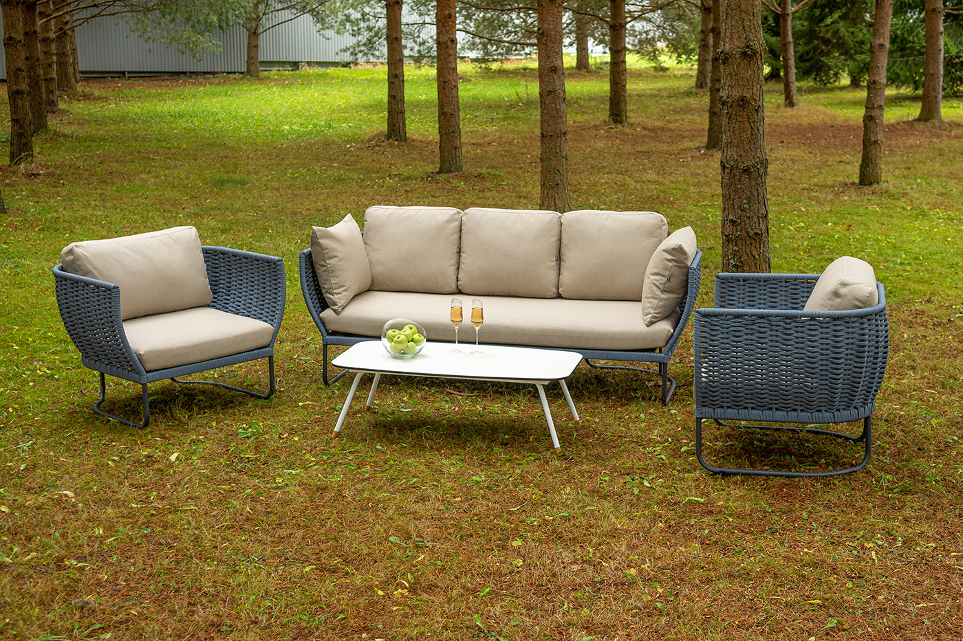 фото "фиджи" лаунж-зона 5-местная плетеная из роупа (веревки), каркас алюминиевый темно-серый, роуп синий (kt18-014)