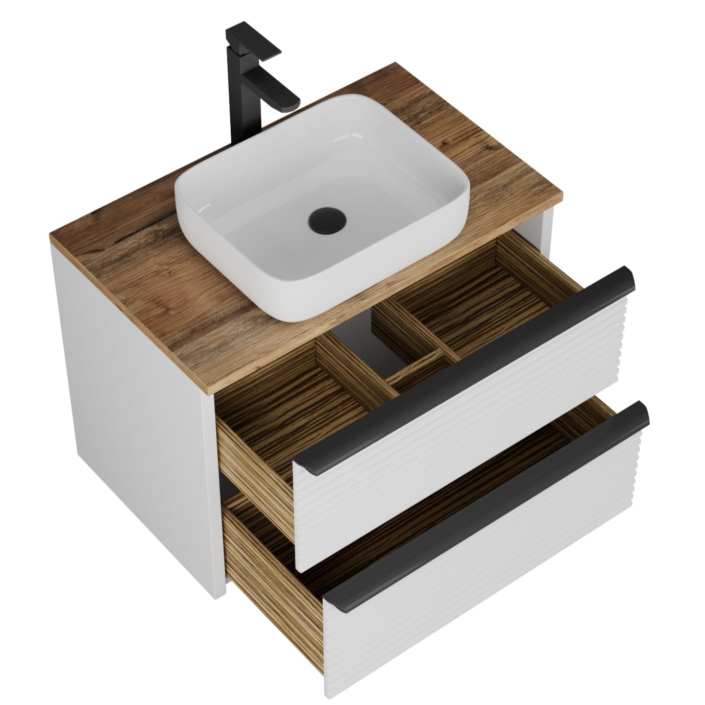 фото тумба с 2 ящ. torno 85 с накладной раковиной, белый матовый