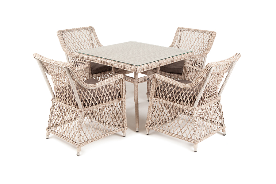 фото "айриш" обеденная группа плетеная на 4 персоны, цвет бежевый