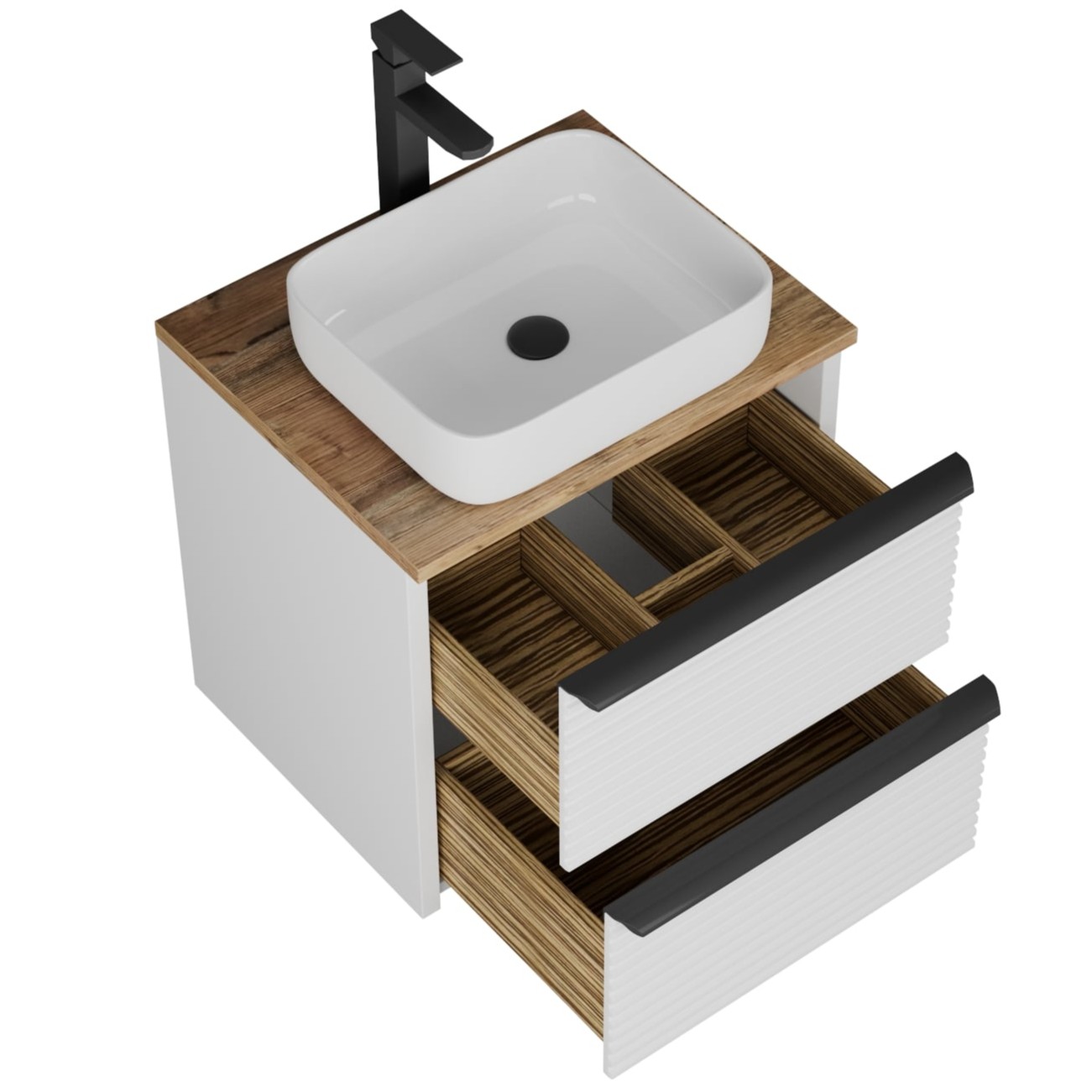 фото тумба с 2 ящ. torno 65 с накладной раковиной, белый матовый