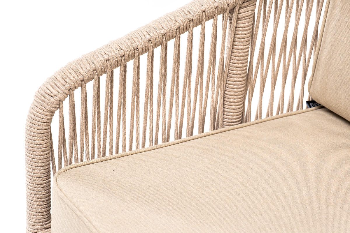 фото "канны" кресло плетеное из роупа, основание дуб, роуп бежевый круглый, ткань бежевая 15052