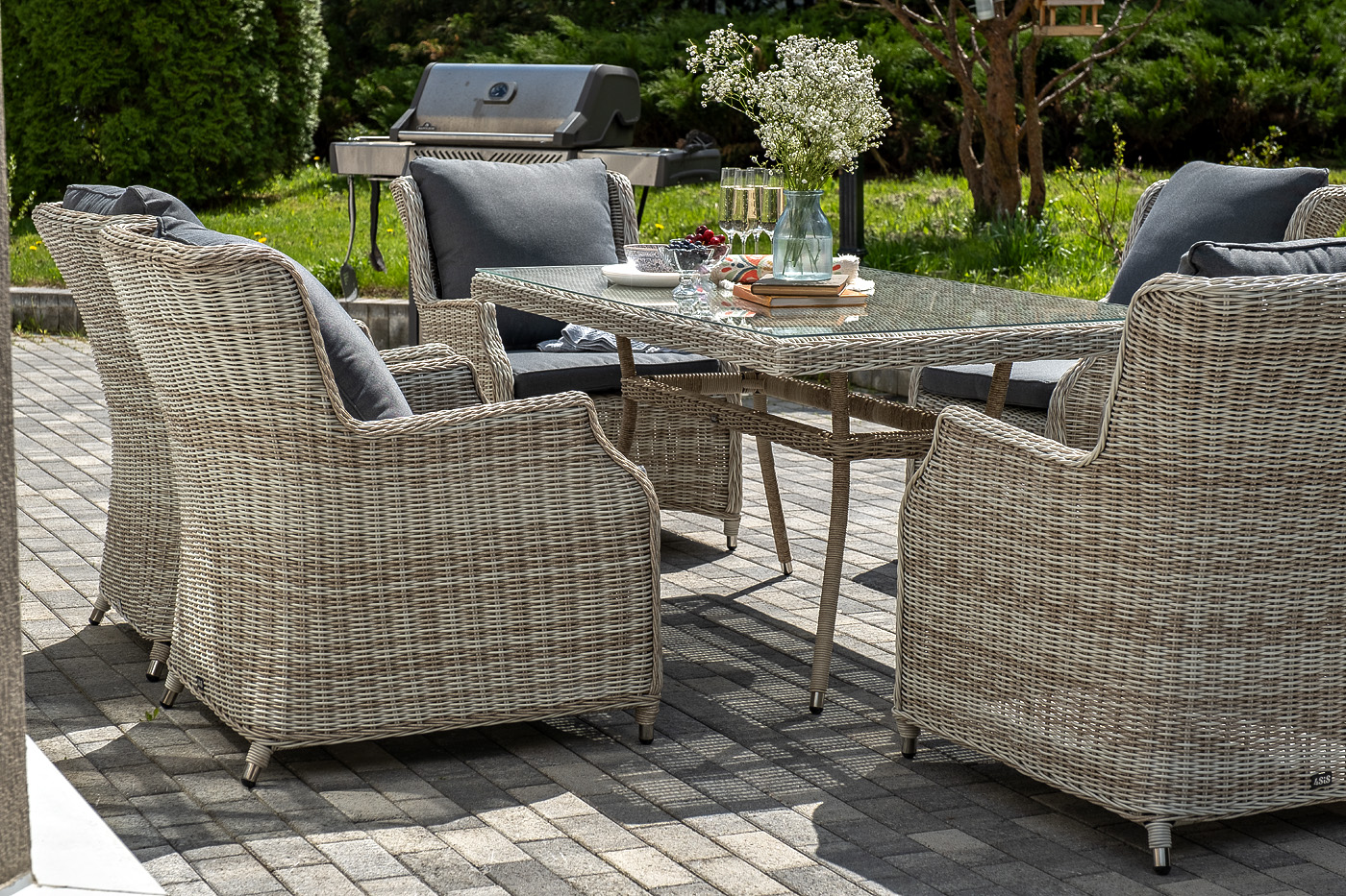 фото "неаполь" обеденная группа плетеная из искусственного ротанга, цвет соломенный