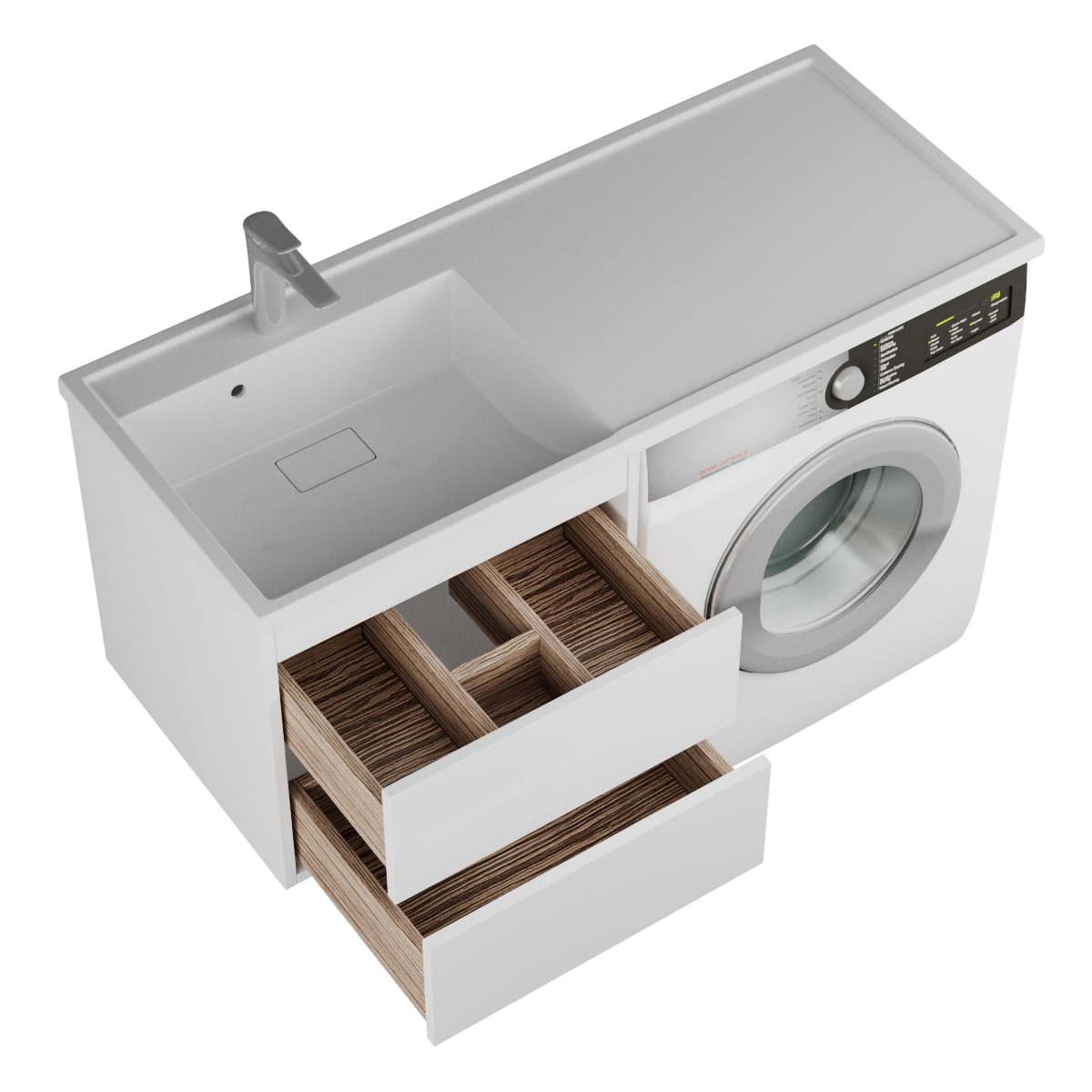 фото тумба с 2-мя ящ. и раковиной под стиральную машину nera 55, белая