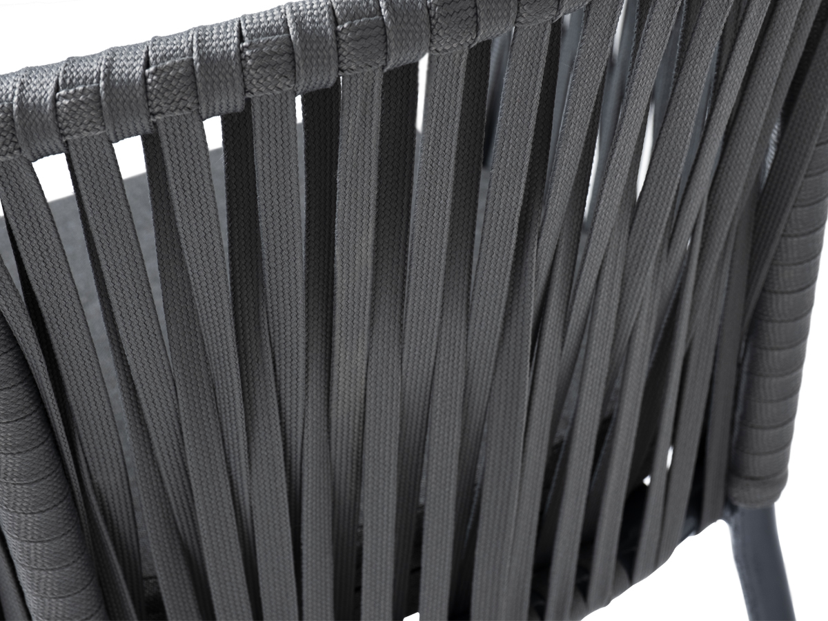 фото "бордо" стул барный плетеный из роупа, каркас из стали темно-серый (ral7024) муар, роуп серый 15мм, ткань темно-серая 027