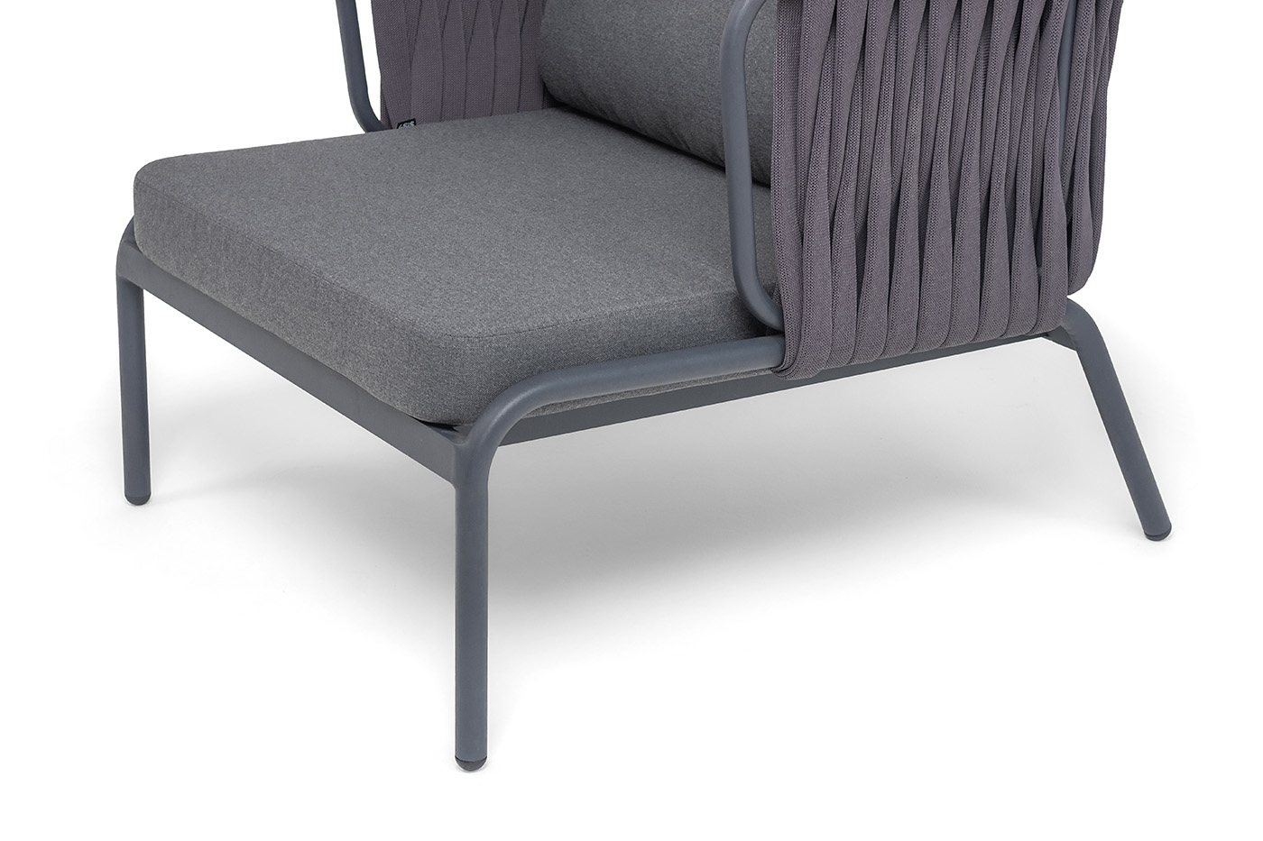 фото "ронда" лаунж-зона 5-местная плетеная из роупа (веревки), каркас алюминиевый темно-серый, роуп серый 40 мм tex